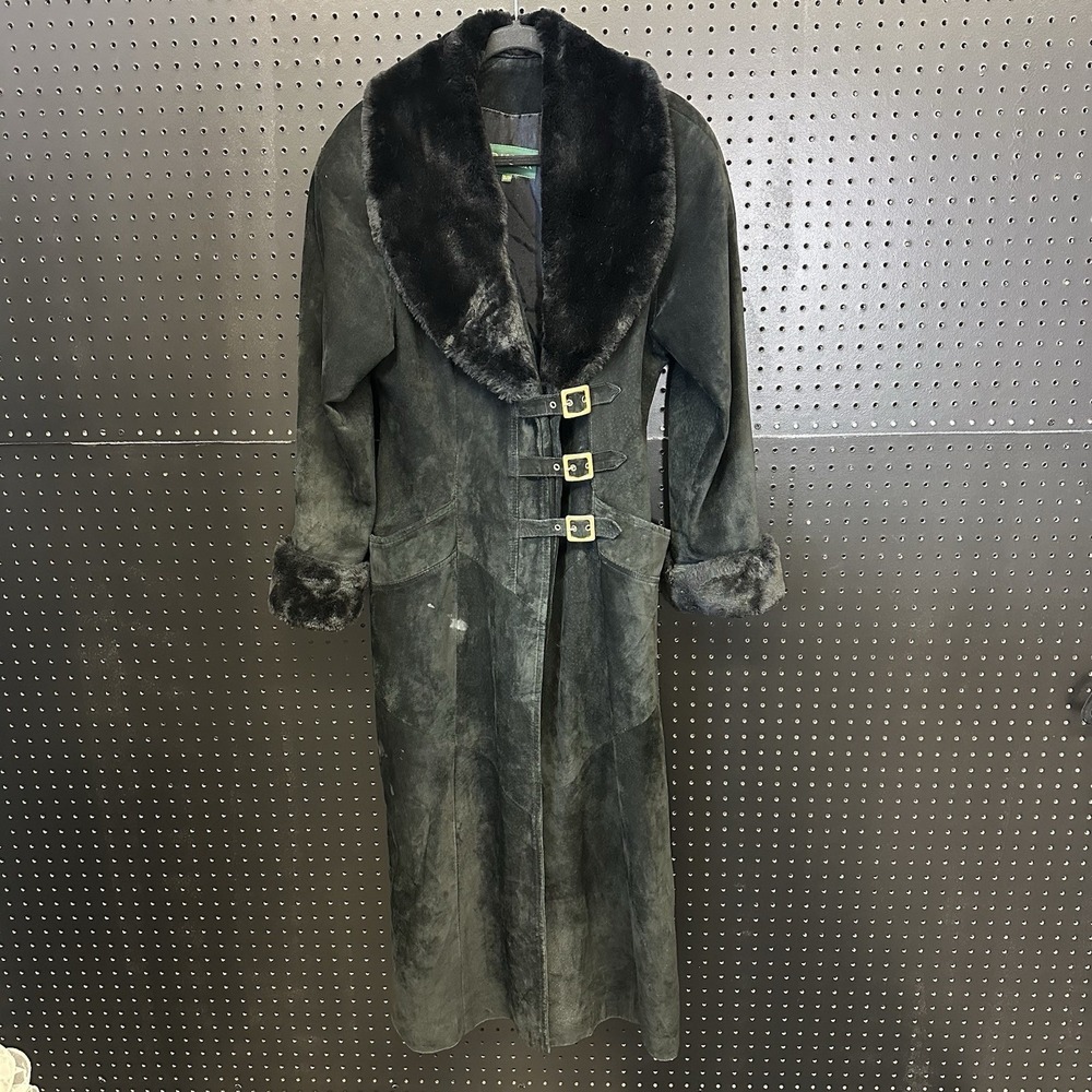 Danier Black Genuine Leather Women Long Coat Jacket XS Fits Small